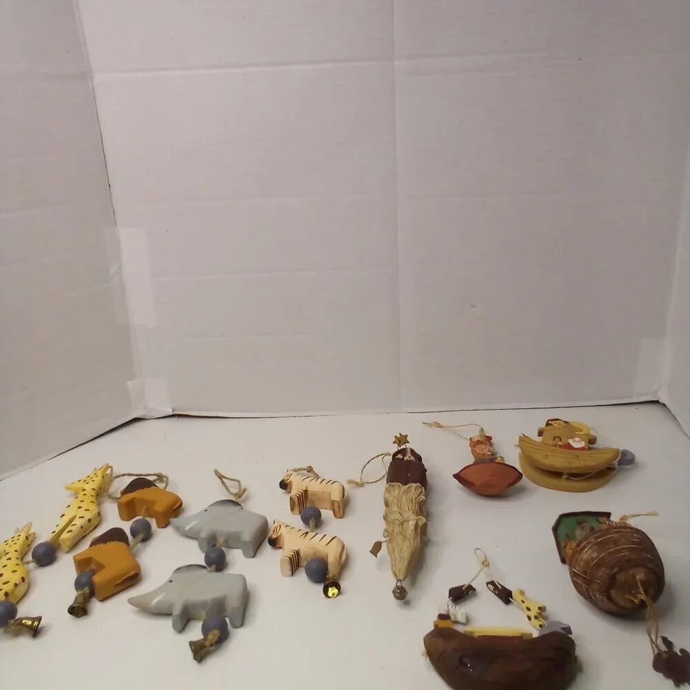 Vintage Wood Noah's Ark Decor Lot Bible Animals Hanging Figures
